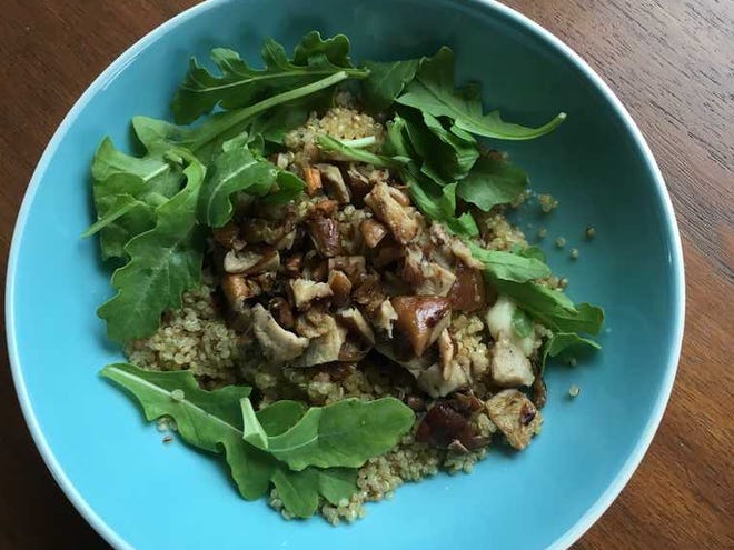 Team quinoa with arugula and mushrooms for a great summer salad.
