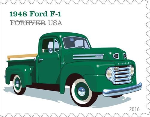 The U.S. Postal Service is selling four new stamps that celebrate the history of pickup trucks, including this one - the 1948 Ford F-1,