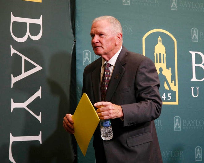 In this June 3, 2016, file photo, Baylor interim football coach Jim Grobe leaves a news conference in Waco, Texas. Grobe has a masters degree in counseling, which comes in handy dealing with student-athletes on and off the field.Â Yet, Baylorâ€™s acting head coach knows that doesnâ€™t qualify him to handle issues such as domestic violence and sexual assault. (Rod Aydelotte/Waco Tribune Herald, via AP, File)