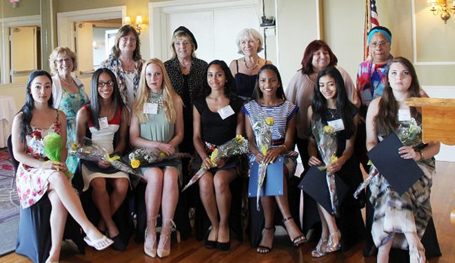 The Business and Professional Women of Middletown presented scholarships to recent high school graduates. They are, from left, front row: Keira Hulihan, Jacquelyn DeJesus, Danielle DeVries Amy Gonzalez, Laina Michel, Juhee Patel, and Kimberly Weil. The scholarship committee is in the back row. They are Doris Rubinsky, Peggy Lucido, Joanne Norbury, Toni Sardella, Cam Monaco and Rochelle Orman. Photo provided