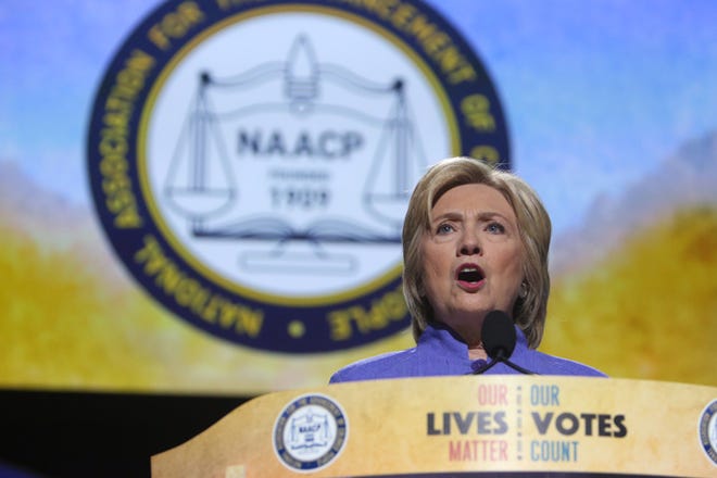 Hillary Clinton speaks at the 2016 NAACP convention in Cincinnati.