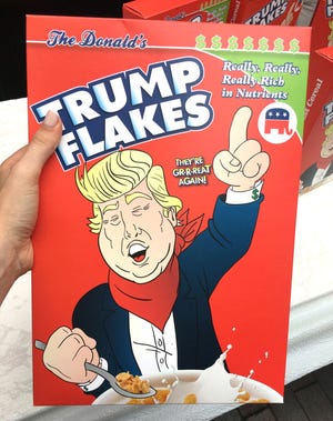 A novelty breakfast cereal has hit the streets of Cleveland during the Republican National Convention. The Donald’s Trump Flakes claim to be "tasty bites of freedom" that touts to "Make America G-r-reat Again!"