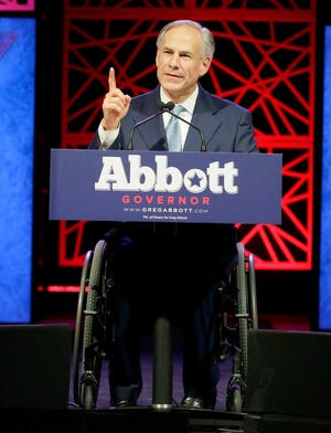 Texas Gov. Greg Abbott speaks during the opening of the Texas Republican Convention Thursday, May 12, 2016, in Dallas. (AP Photo/LM Otero)
