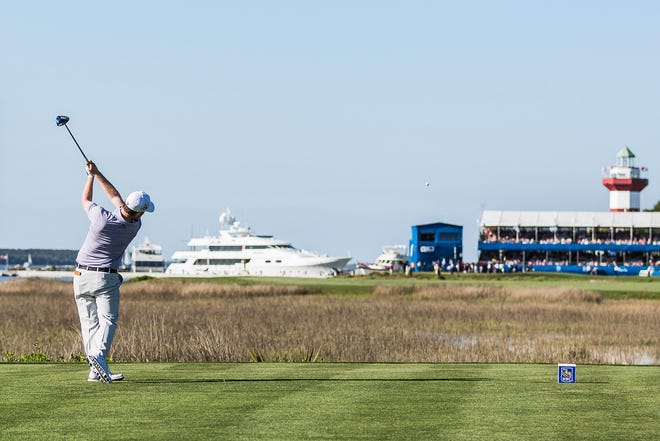 Branden Grace, winner of the 2016 RBC Heritage, tees off on No. 18 at Harbour Town Golf Links during the fourth round of this year's tournament.-File Photo