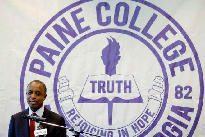 Michael Thurmond, chair-elect of Paine's Board of Trustees, speaks during a press conference to announce the donation of $250,000 from the United Methodist Church, Friday, July 22, 2016, in Augusta, Georgia.