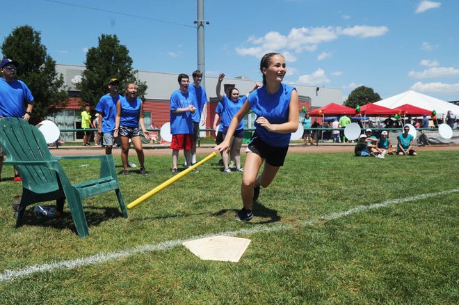 Taylor Freeborn, 14, 'scared hitless' team singles during the 5th annual John Waldron Wiffle Ball tournament on Saturday, July 23, 2016 at Campanelli Stadium in Brockton. 
(Marc Vasconcellos/The Enterprise)