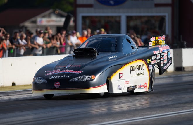 Dan Pompino of Berlin, N.J., won the Top Alcohol Funny Car at Sunday's NHRA Lucas Oil Series Division 1 Regional at New England Speedway in Epping. Stewart Mellentine photo