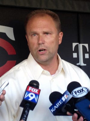 Minnesota Twins interim general manager Rob Antony talks with reporters Tuesday, July 26, 2016, in Minneapolis. Antony has six days before the non-waiver trade deadline to better position a non-contending team beyond an already lost season. Antony's job of replacing long-time mentor Terry Ryan has come with no guarantee he'll be part of that future. (AP Photo/Dave Campbell)