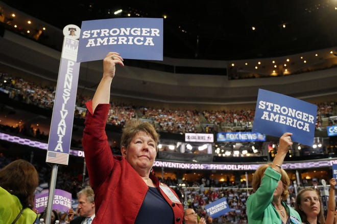 PA delegates cheer for Hillary Clinton during the Democratic National Convention at the Wells Fargo Center Wednesday, July 27, 2016 in Philadelphia.