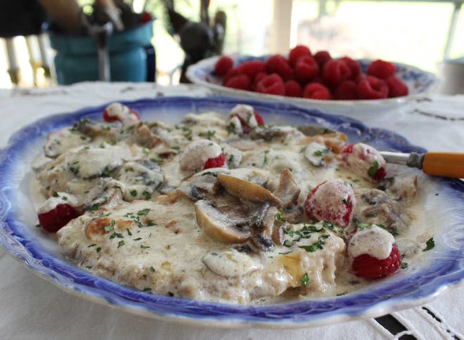 As a company-worthy entrée, Chicken with Mushrooms in Raspberry Vinegar-Cream Sauce may be partially made ahead and finished just before serving. To absorb all the delicious sauce, serve with rice.