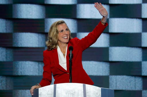 Senate candidate Katie McGinty, D-Pa., waves to delegates before speaking during the final day of the Democratic National Convention in Philadelphia , Thursday, July 28, 2016. (AP Photo/J. Scott Applewhite)