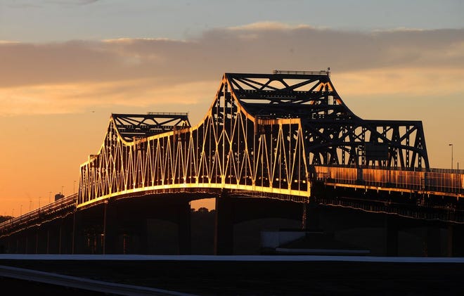 The Braga Bridge is pictured at sunset.