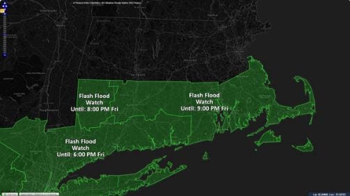 This image tweeted by the National Weather Service shows the area under a flash flood watch.