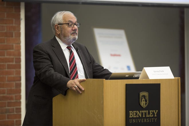 Former U.S. congressman Barney Frank delivers the morning keynote address at Bentley University’s Center for Business Ethics 40th anniversary conference in Waltham on Monday, July 25. Photo by Alex Jones.