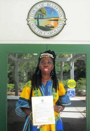Courtesy of Kumar L. Goodwine-Kennedy Queen Quet Marquetta Goodwine accepts the proclamation of Bluffton's participation in Gullah Geechee Nation Appreciation Week.