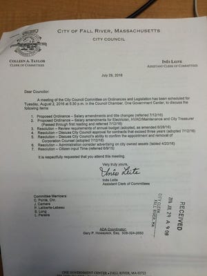 The agenda for tonight's ordinance committee meeting.