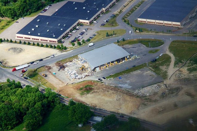 An aerial photo of the First Light casino site during demolition work in Taunton.