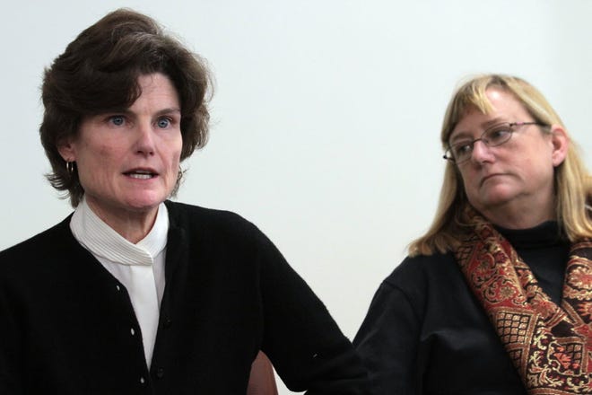 At a news conference in January 2016, abuse victims Anne Scott, left, and Katie Wales Lovkay, right, claim to have been sexually assaulted at St. George's School in the late 1970s and early 1980s while they were students there.