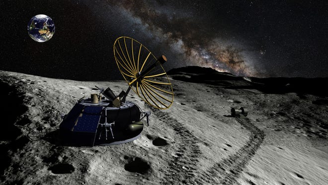 An artist's rendering of a micro-lander with a telescope at the moon's south pole. Courtesy of Moon Express