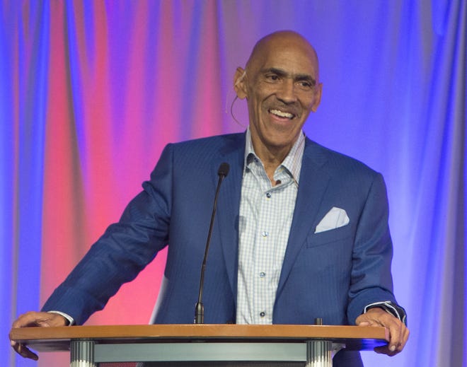 Tony Dungy talks during the Gamerchanger event at the Hall of Fame Village. (CantonRep.com / Bob Rossiter)