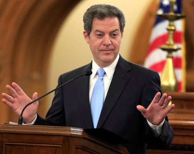 In this Jan. 12, 2016, file photo, Kansas Gov. Sam Brownback speaks to the Legislature in Topeka. Tone set at the ballot box by Republican primary voters in the hot-red state of Kansas produced an August surprise, but a political storm in the fall general election could more deeply rattle the House and Senate while diminishing influence of Brownback.