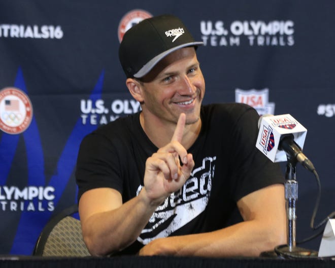 Eleven time Olympic medalist Ryan Lochte, shown June 24, will compete Sunday (4x100 free relay) and Aug. 11 (200 IM). ASSOCIATED PRESS/ORLIN WAGNER