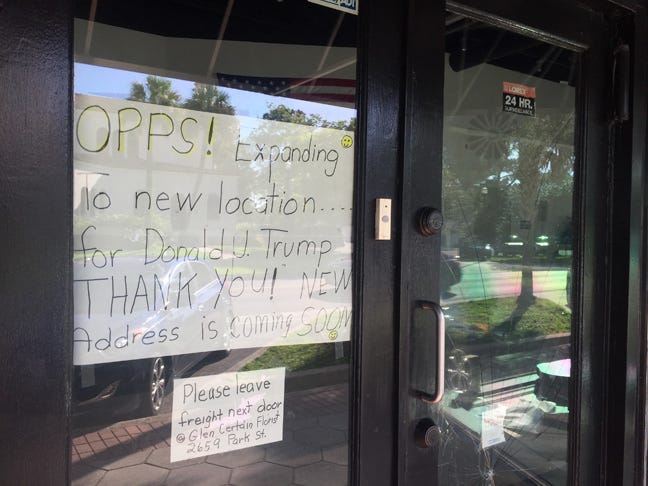 A Riverside office used by Republican presidential candidate Donald Trump's supporters has closed, with a sign on the front door promising "New address coming soon."
