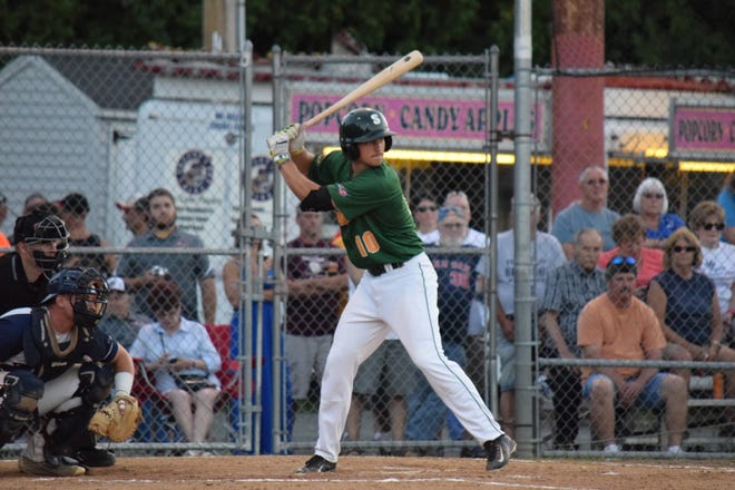 Mainers shortstop Todd Czinege takes the plate during last night's game against the Valley Blue Sox in Massachusetts. COURTESY PHOTO BY JOSH SAWYER