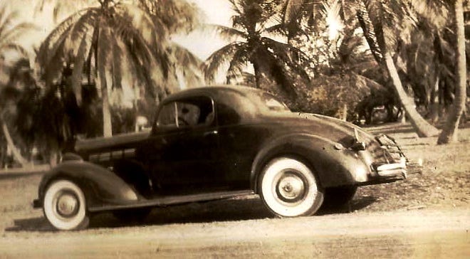 Suzy Barber’s 1937 Packard Coupe, named L’il Fella and purchased by her dad in 1946. (Compliments Suzy Barber collection).