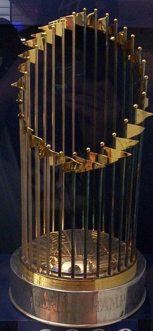 The trophy features flags of each team in the National and American leagues. Photo submitted