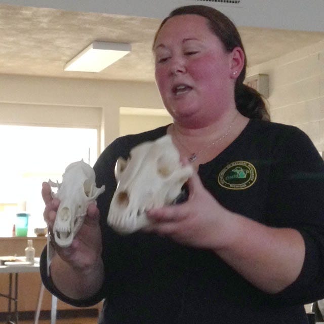 Holly Vaughn, wildlife outreach technician for the Department of Natural Resources was the guest speaker at this week's Hillsdale Kiwanis meeting. She talked about coyotes in Michigan. COURTESY PHOTO