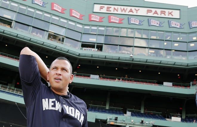 Alex Rodriguez warms up Thursday before making what was his final start at Fenway Park for the New York Yankees. The Associated Press