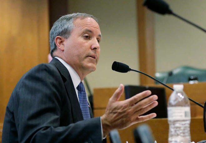FILE - In this July 29, 2015, file photo, Texas Attorney General Ken Paxton speaks during a hearing in Austin, Texas. Paxton is trying one last time to have his criminal indictment on securities fraud charges dismissed before trial. The Republican has asked the state's highest criminal court to throw out felony charges that accuse Texas' top prosecutor of deceiving wealthy investors in a tech startup. Two lower courts previously rebuffed Paxton's request. (AP Photo/Eric Gay, File)