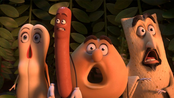 From left, Brenda, voiced by Kristen Wiig, Frank, voiced by Seth Rogen, Sammy, voiced by Ed Norton and Lavash, voiced by David Krumholtz in a scene from, "Sausage Party." (Annapurna Pictures)