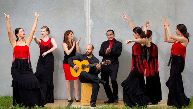A’lante Flamenco dance company features, from left: Karen Vilches, Kara Leal, Celia Corrales, Jose Manuel Tejeda, Isaí Chacón, Olivia Chacón, Stephanie Keeton, Carisa Leal.
