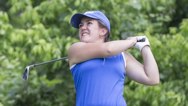 Destiny Carr of Lampasas tracks a shot Monday during the opening round of the Class 4A girls golf tournament at Onion Creek Club. Carr helped the Badgers to a second-place finish as a team.