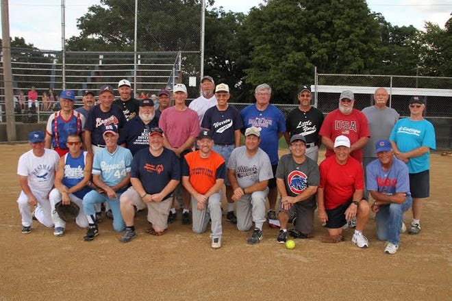Pictured are all of the ones who played in the Old Timers Softball Game at Monmouth Park on Sunday.  RUTH KENNEY/REVIEW ATLAS