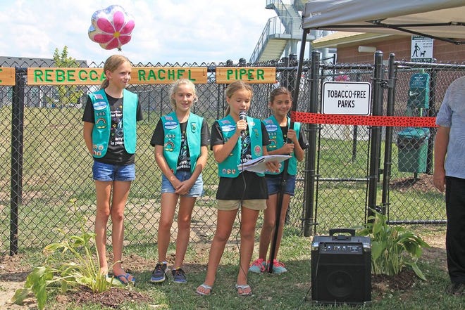 Left to right: Kylie Schafer, Rachel Helm, Rebecca Yanacheak and Piper Giles created the new dog park as part of a project for Girl Scouts. The new dog park opened in Adel on Sunday, Aug. 14.