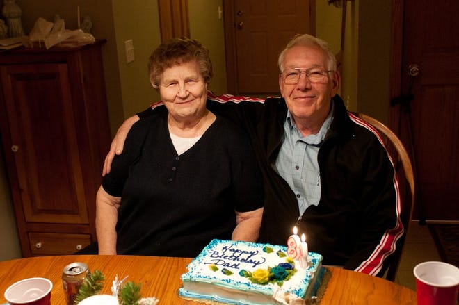 Donnie and Doris Ann McKelvie celebrating Donnie's birthday. A long-time business owner from Alexis, Donnie started Don's Market News and always tried to promote his hometown.