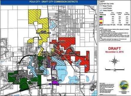 A draft of City Commission districts originally made in 2015 is the template Polk City would follow if they chose to break up the city into four districts for City Commission voting. The Commission said Monday that they would re-visit the issue.