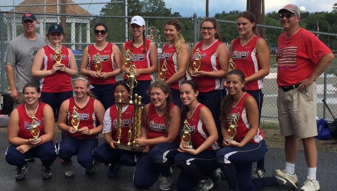 SUBMITTED PHOTO

The players from the Somerset Wildcats 18U softball team are pictured above with their trophies after taking first place in a tournament in Middleboro last month.