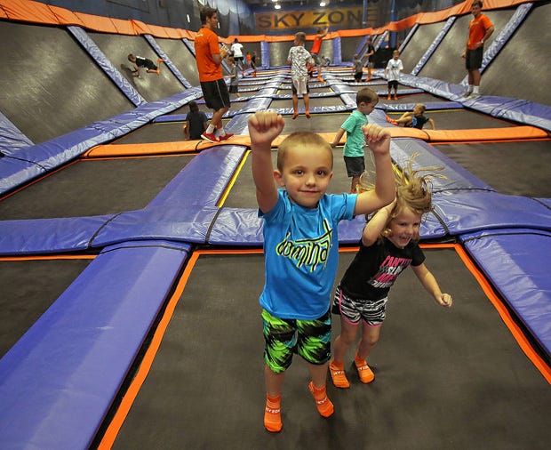 Grant Harris, 4, of Galena and Gracie Richardson, 4, of New Albany at Sky Zone