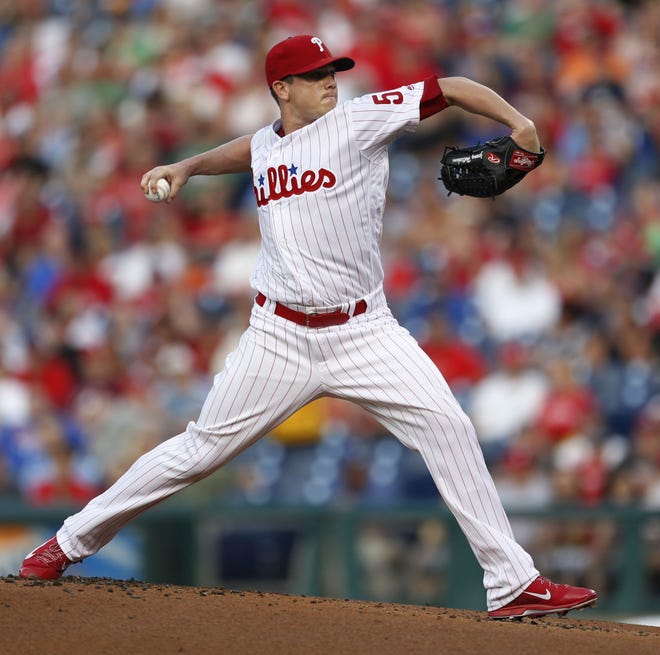 Phillies starting pitcher Jeremy Hellickson winds up during the first inning against the Cardinals on Saturday, Aug. 20, 2016, in Philadelphia.