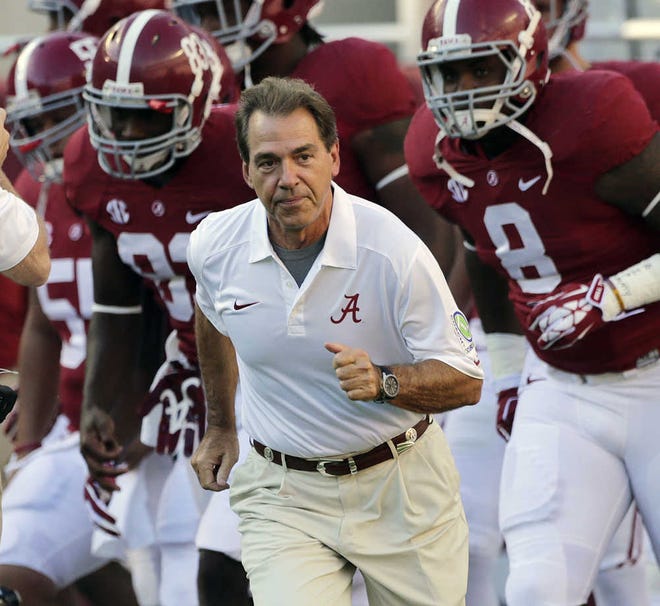 The defending national champion Crimson Tide is the No. 1 team in The Associated Press preseason Top 25 for the fifth time overall and third time under coach Nick Saban.