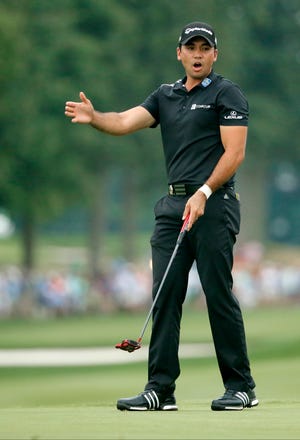 Jason Day reacts to missing a putt on the 18th hole during the final round of the PGA Championship at Baltusrol Golf Club in Springfield, N.J., on July 31.
