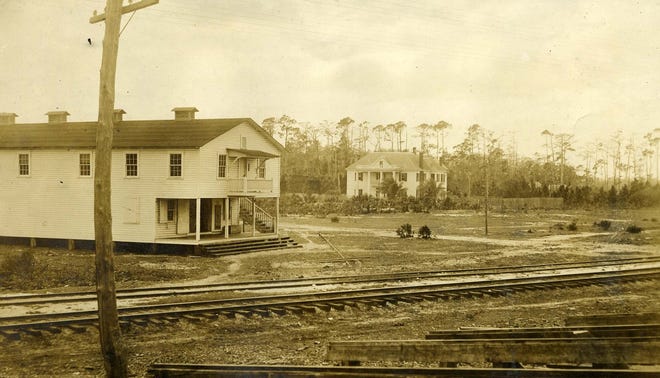 The commissary at Dupont, in the foreground, and the Utley White mansion were part of the early development of Flagler County. FLAGLER COUNTY HISTORICAL SOCIETY
