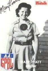 Mary Pratt of Quincy in the 1940s as an All American Girls Professional Baseball League leftie pitcher.