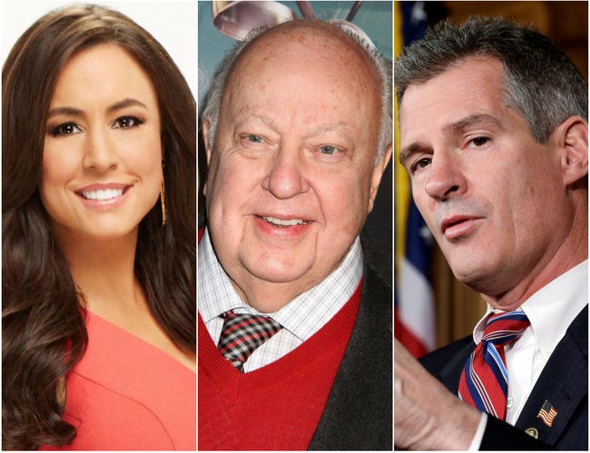 From loeft, Andrea Tantaros, left, has made sexual harassment claims against former Fox executive Roger Ailes and former Massachusetts Sen. Scott Brown.