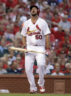 St. Louis Cardinals' Adam Wainwright reacts after striking out with the bases loaded in the second inning of Thursday's game. THE ASSOCIATED PRESS