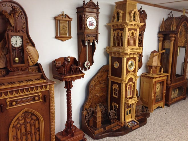 The Johnny Clock Museum in Lockridge displays wood clocks made over the course of 40 years by upholstery shop owner Johnny McLain.